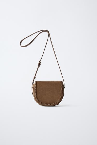 Zara LEATHER CROSSBODY BAG - Brown