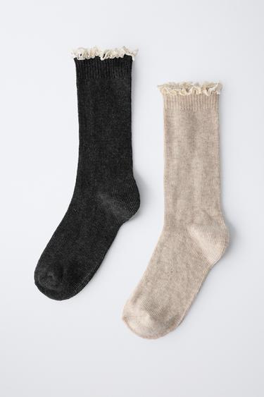 LOT DE DEUX CHAUSSETTES À DENTELLE - Écru de Zara - Image 3