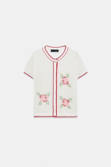 CARDIGAN WITH EMBROIDERED FLOWERS - Ecru by Zara - Image 5