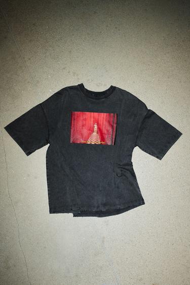 T-SHIRT MET METALLIC PRINT - Antracietgrijs van Zara - Afbeelding 0