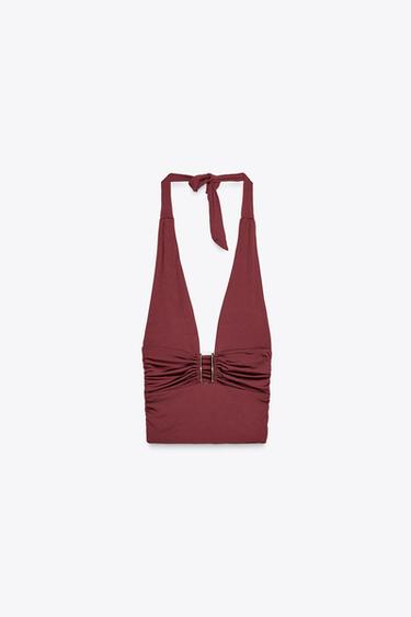 DRAPED HALTER TOP - Burgundy by Zara