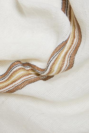 STRIPED LINEN THROW - Oyster-white by Zara
