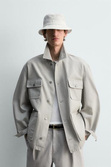 RELAXED FIT WASHED JACKET WITH POCKETS - Grey / Blue by Zara