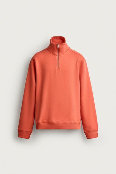 Zara BASIC QUARTER-ZIP SWEATSHIRT - Orange