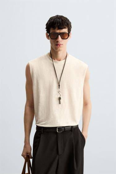 Zara 100% LINEN TANK TOP - Ecru