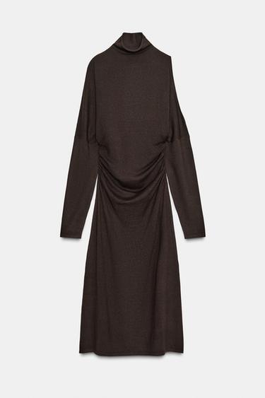 컷아웃 니트 미디 원피스 - Zara 브라운