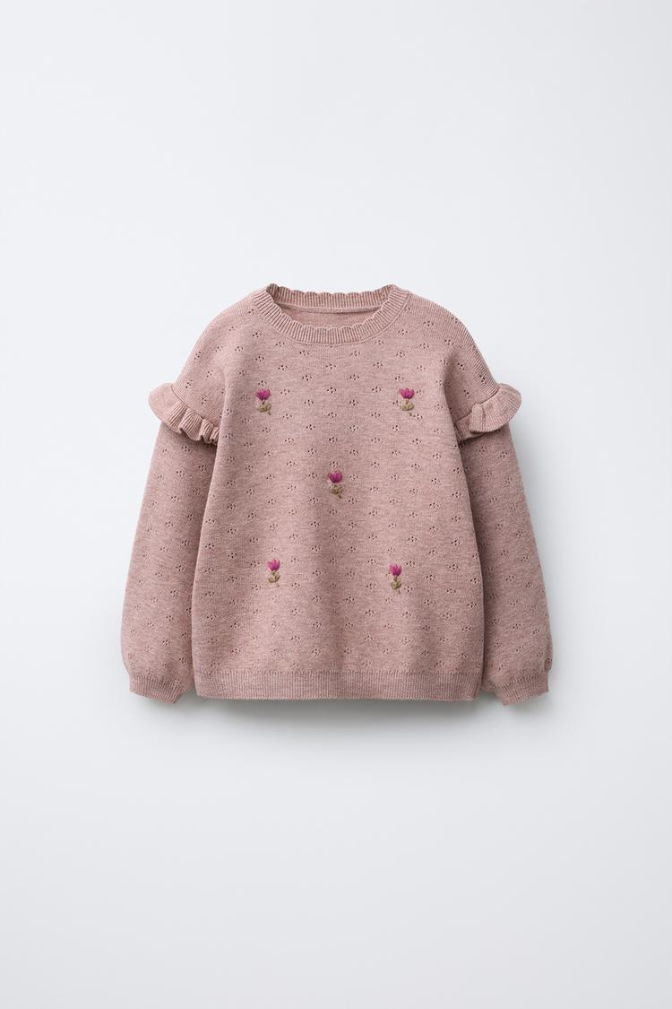 EMBROIDERED FLORAL KNIT SWEATER