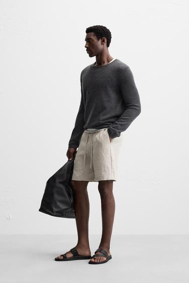 100% LINEN BERMUDA SHORTS - Light beige by Zara - Image 3