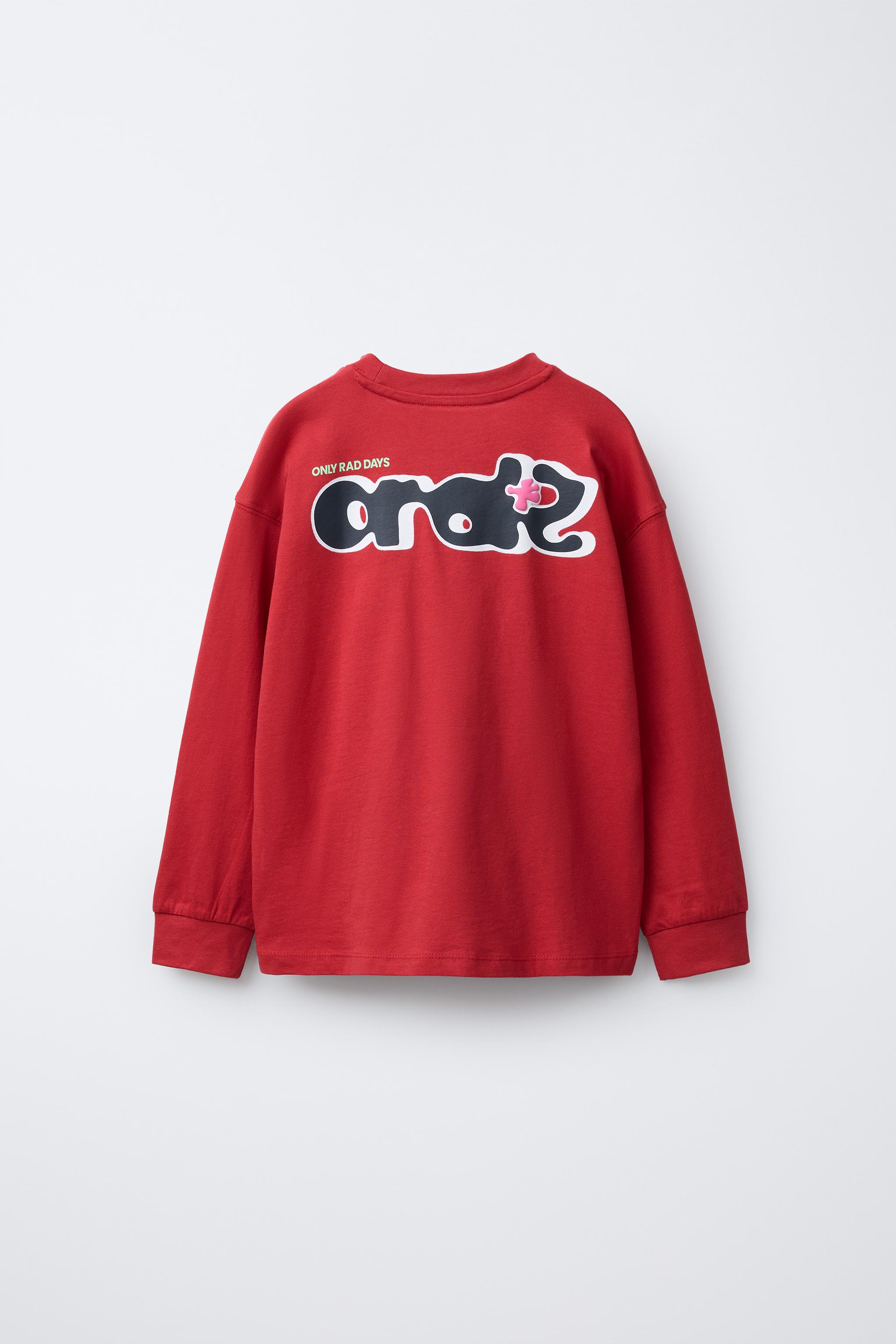 RAISED TEXT PRINT T-SHIRT - Red | ZARA Canada