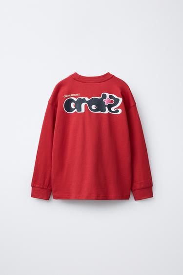 T-SHIRT WITH RAISED SLOGAN PRINT - Red by Zara - Image 1
