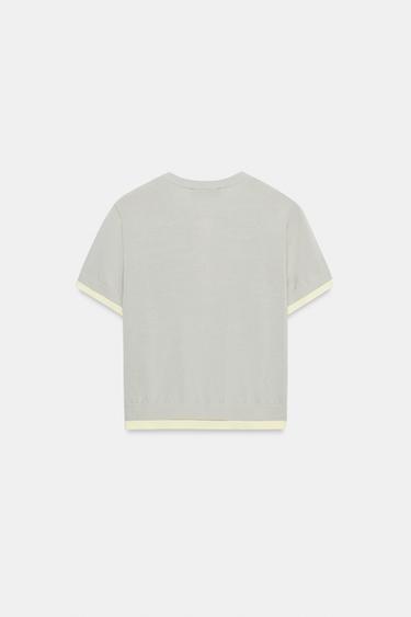 Zara 拼接短袖針織外套 - 中灰色