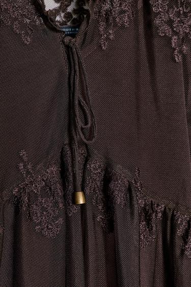 BLOUSE TULLE BRODÉ - Marron de Zara - Image 7