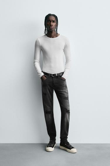 JEANS SKINNY FIT COM RASGÕES - Carvão da Zara