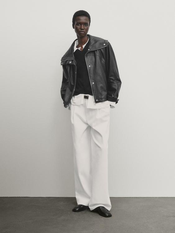 Twill cotton trousers with double darts - Oyster-white | ZARA United States