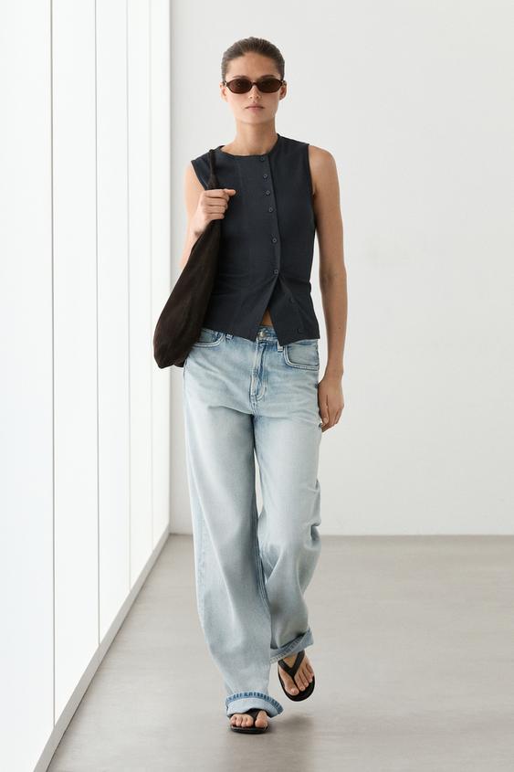 Cotton blend top with placket detail from Zara - $70