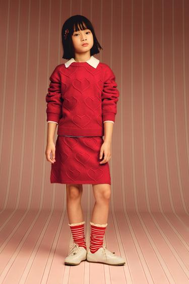 KNIT JUMPER WITH EMBROIDERED HEARTS - Red by Zara