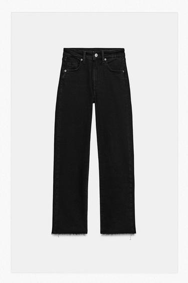Zara TRF HIGH-WAISTED CROPPED FLARE JEANS - Black