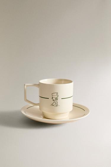 TAZA CAFÉ Y PLATO GRES CAFETERÍA - Blanco / Verde de Zara