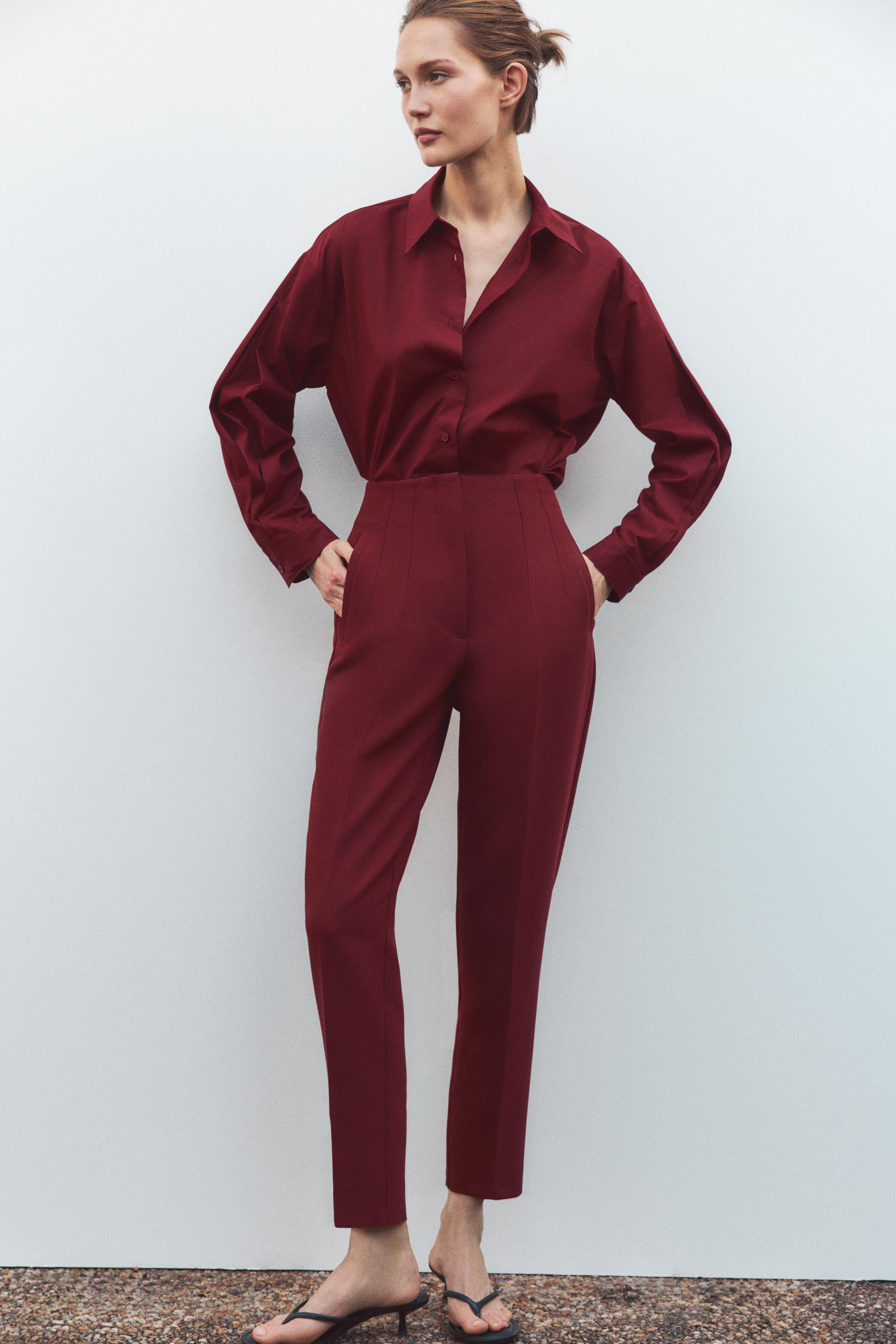 PLEATED CUFF POPLIN SHIRT - Burgundy | ZARA United States PLEATED CUFF POPLIN SHIRT - Burgundy | ZARA United States