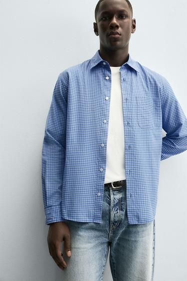 CHECK SHIRT WITH POCKET - Blue/White by Zara - Image 4