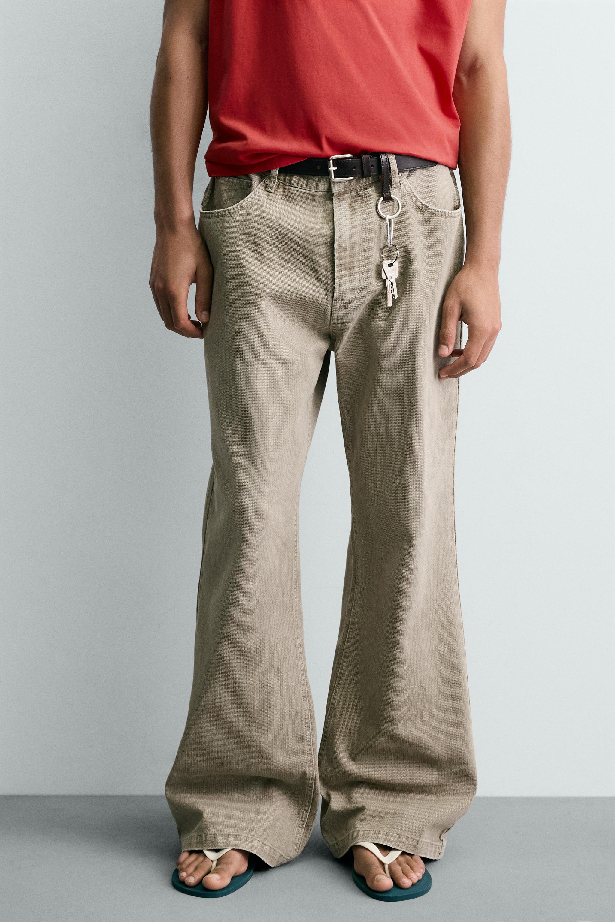 FLARE FIT TEXTURED COTTON TROUSERS — Beige (alternate view)
