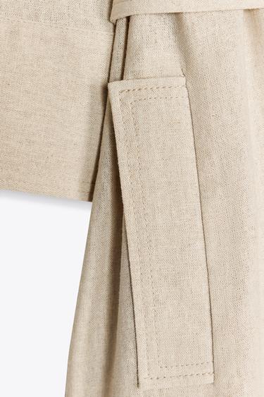 ROBE COURTE AVEC LIN CEINTURE - Beige clair de Zara - Image 6