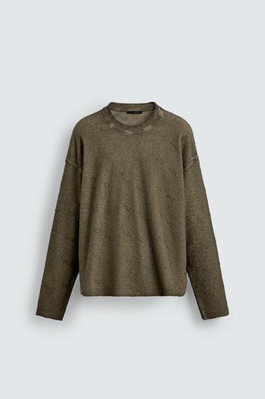Zara WASHED STRUCTURE SWEATSHIRT - Green