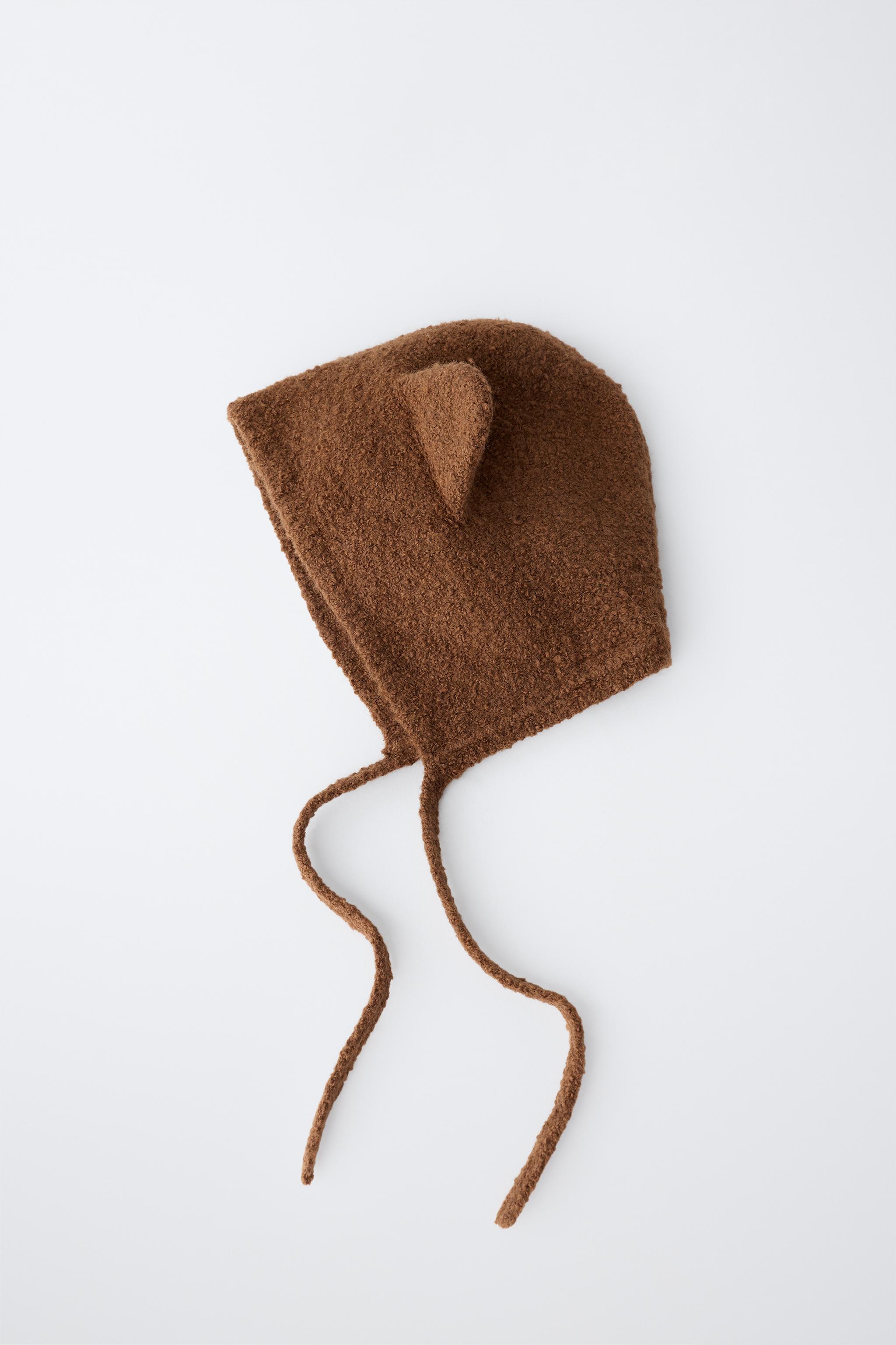 KNIT BEAR EAR BONNET — Brown