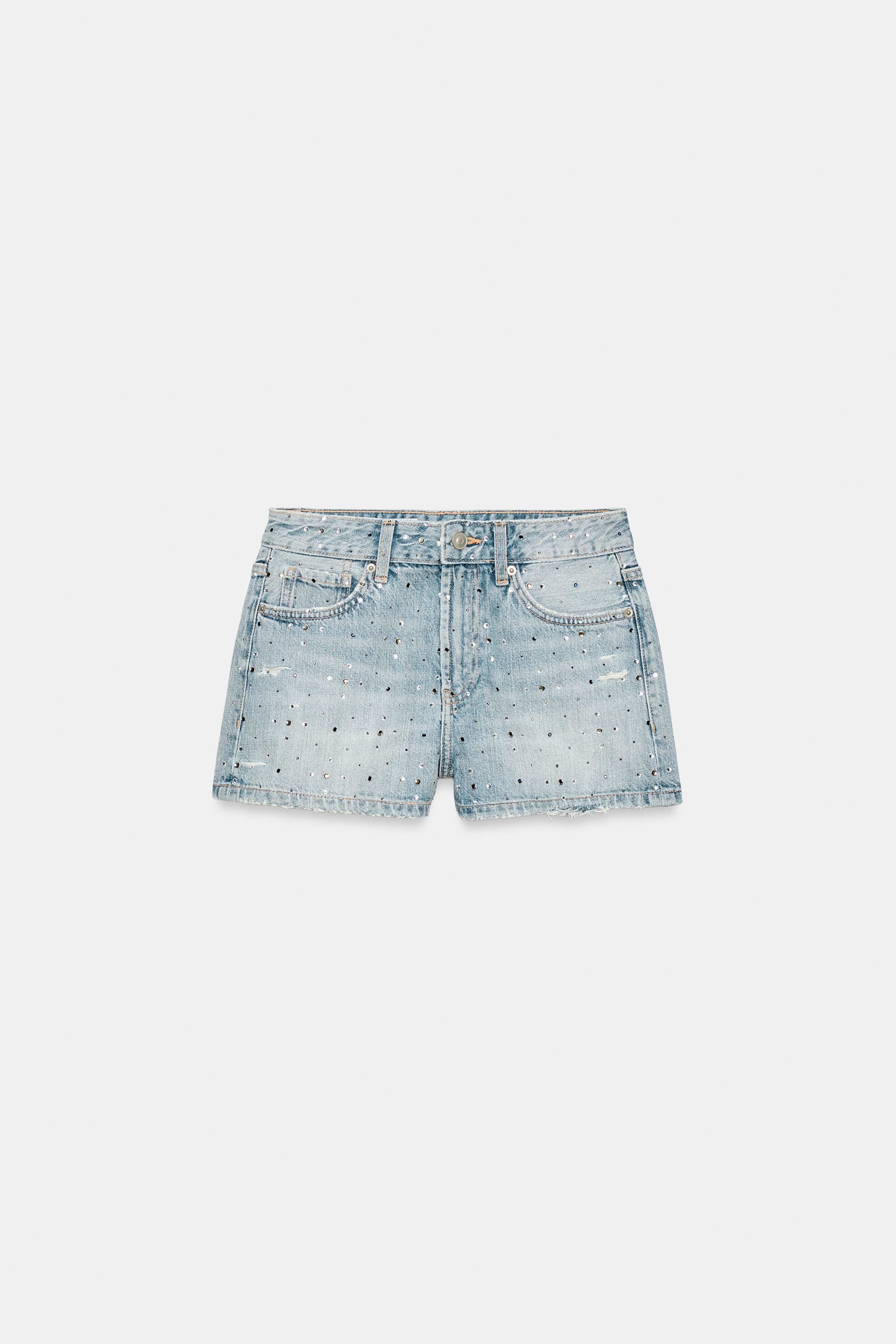 Женские шорты Zara TRF MID-RISE EMBELLISHED DENIM SHORTS — фото 5