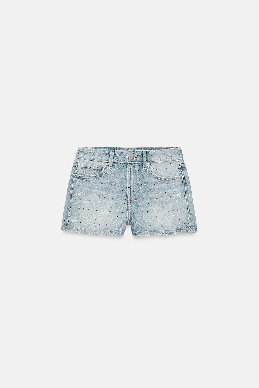 TRF MID-WAIST SHIMMER DENIM SHORTS