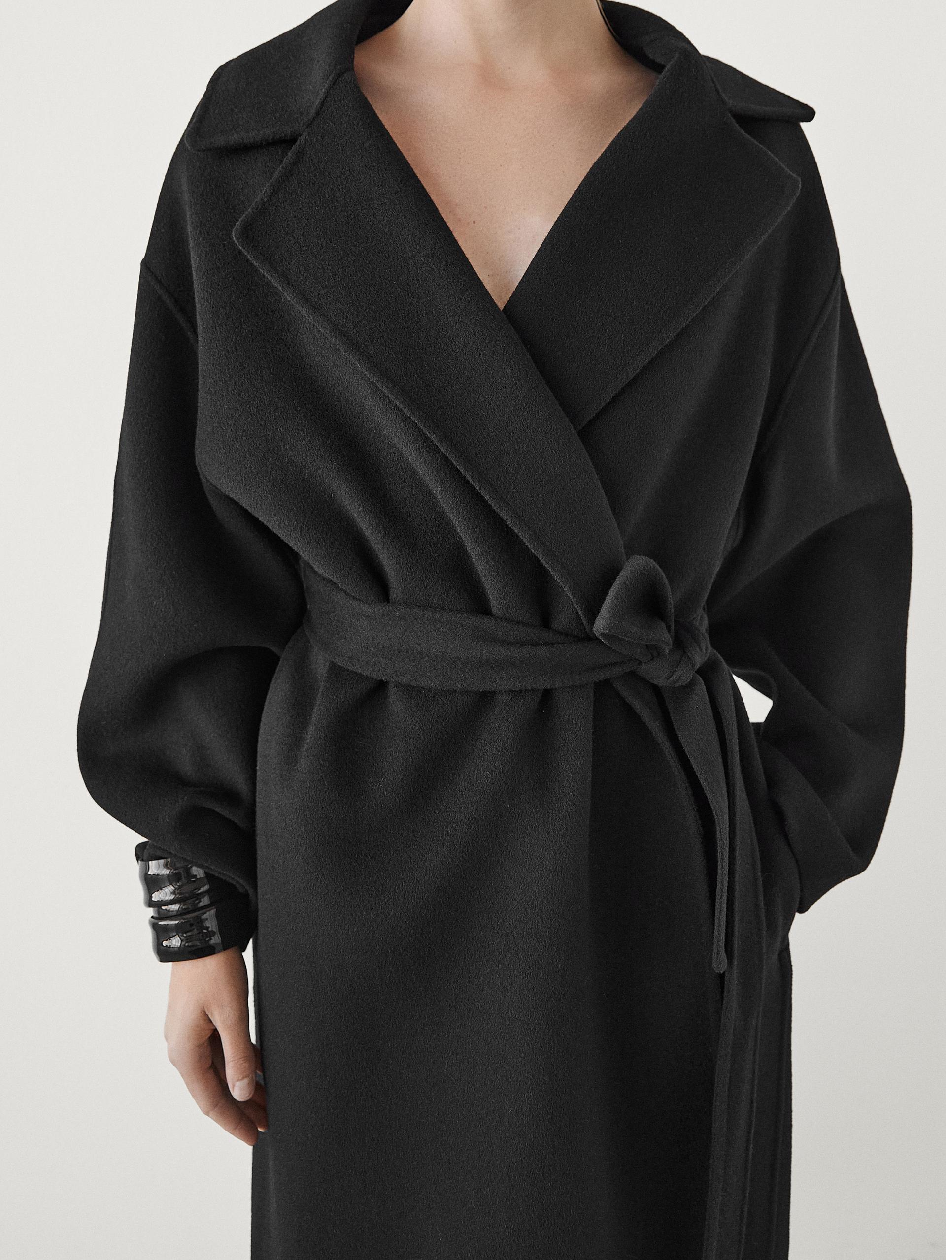 Long wool blend coat with belt - Black | ZARA United States