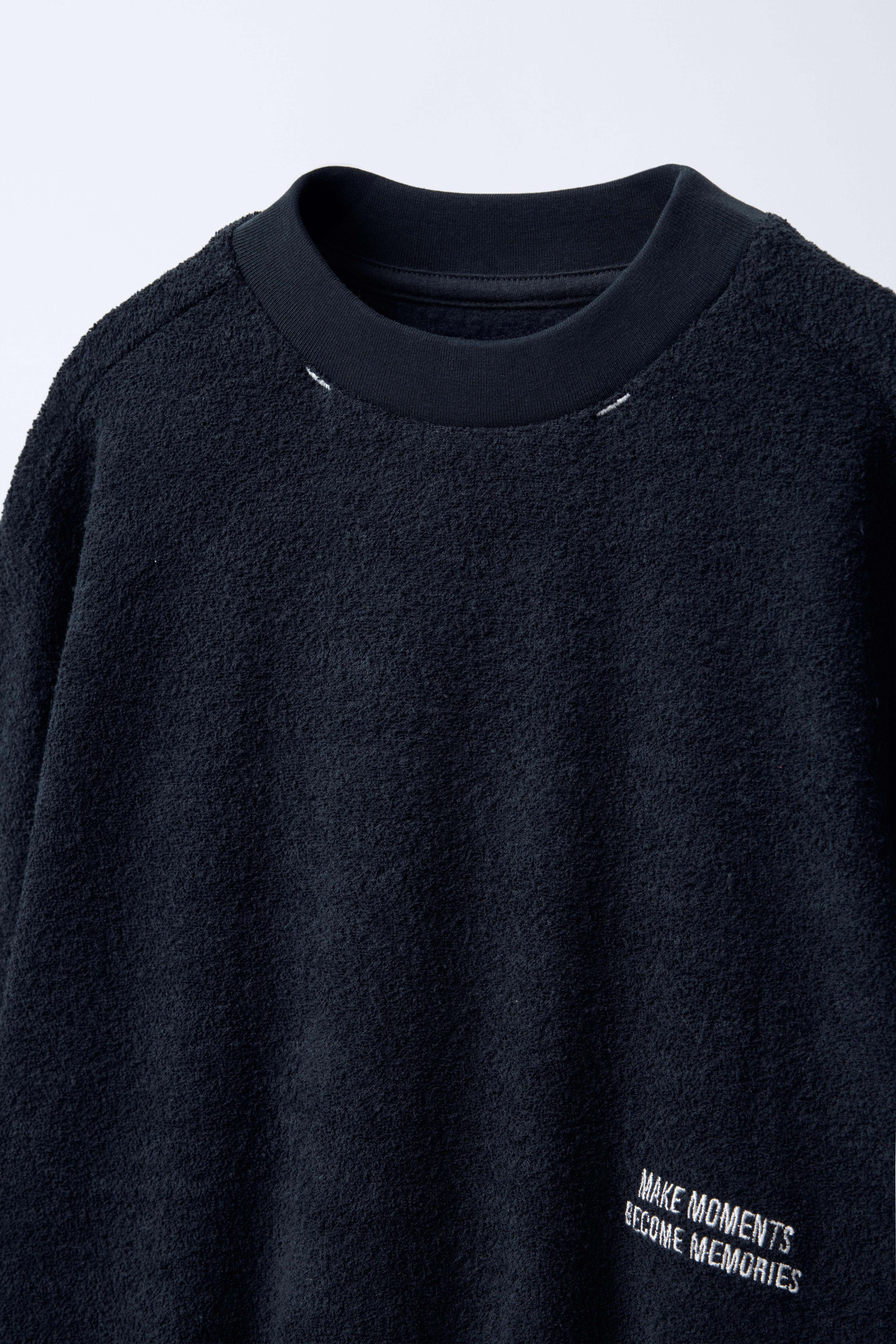 ◇PRENDA◇ BEADED APPLIQUE SWEATSHIRT NAVY EMBROIDERED TEXT BOUCLÉ SWEATSHIRT - Navy blue | ZARA United