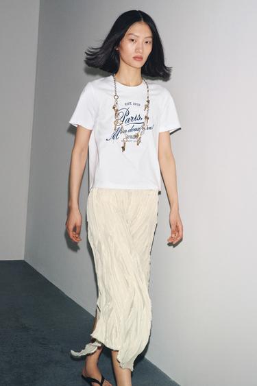 Zara TEXT T-SHIRT - white