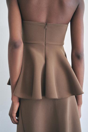 CREPE STRAPLESS TOP - Brown / Taupe by Zara - Image 5