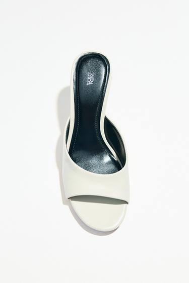 LEATHER TRANSPARENT WEDGE MULES - Ecru White by Zara
