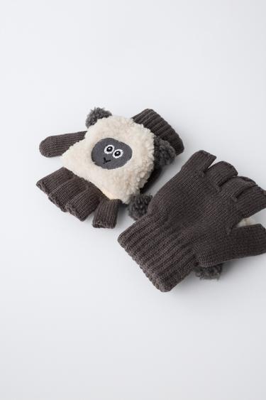 LAMB EMBROIDERY CONVERTIBLE MITTENS — Anthracite grey 2