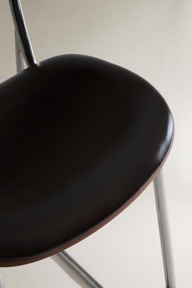 TABOURET HAUT CUIR ET ACIER INOXYDABLE - Marron chocolat de Zara - Image 2