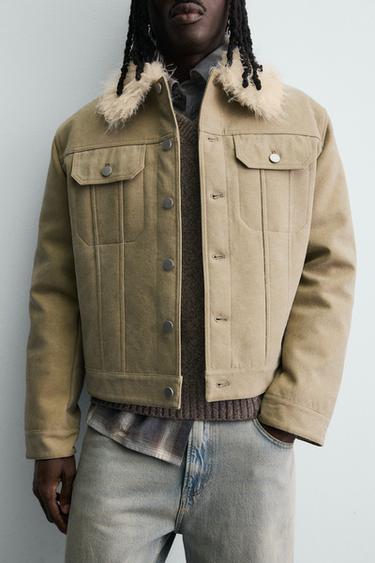 CROPPED COTTON JACKET WITH FAUX FUR - Sand by Zara - Image 5