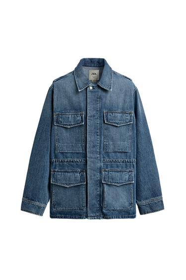 Zara DENIM UTILITY POCKET PARKA LIMITED EDITION - Mid-blue