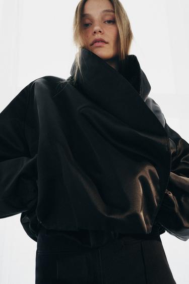 Zara ZW COLLECTION PADDED BOMBER JACKET - Black