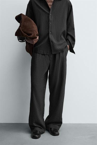Zara STRIPED FLOWY PANTS - Black