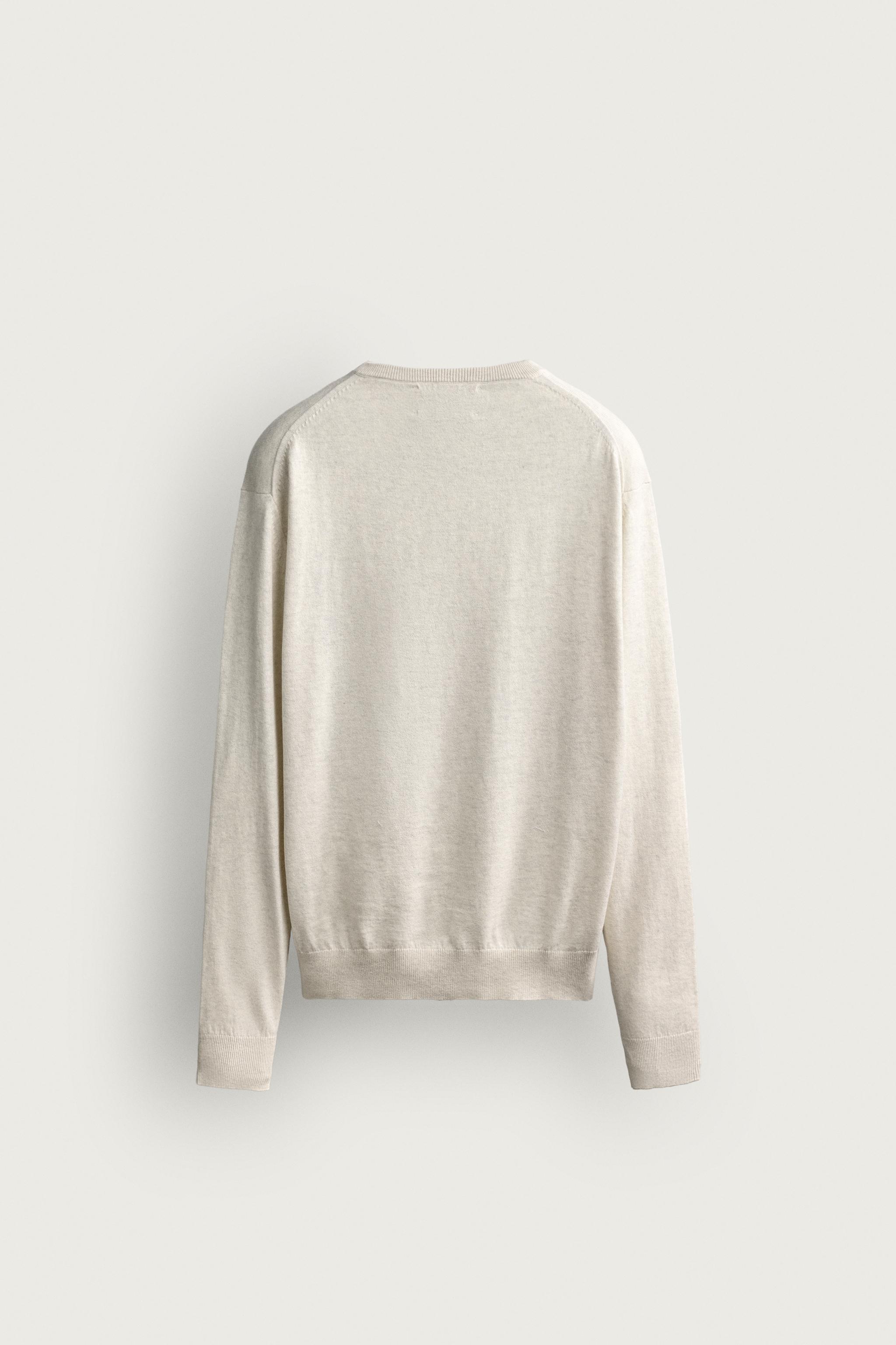 REGULAR FIT V-NECK SWEATER — Ecru / Marl