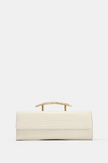 CLUTCH BAG GOLD METAL HANDLE - white by Zara