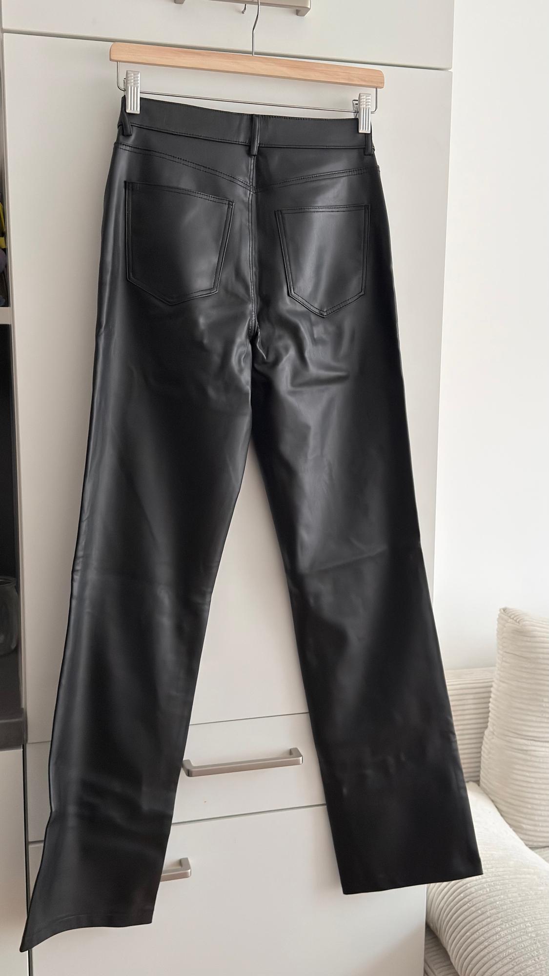 LEATHER EFFECT LONG LENGTH STRAIGHT-LEG TROUSERS - Image 2