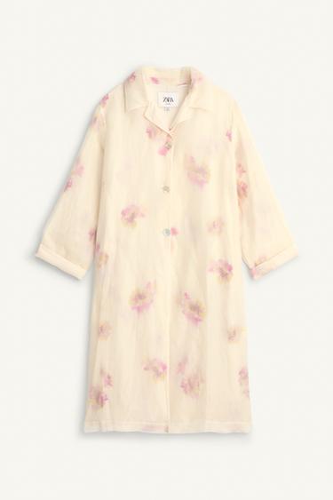 PRINTED SILK FROCK COAT - LIMITED EDITION - Oyster-white by Zara - Image 4