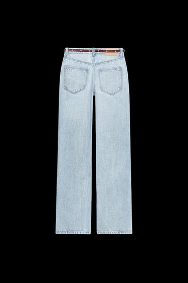 Z1975 REGULAR FIT HIGH-WAIST JEANS WITH BELT - Light blue by Zara