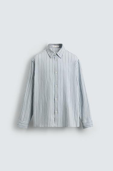 STRIPED TEXTURED SHIRT - Light sky blue by Zara