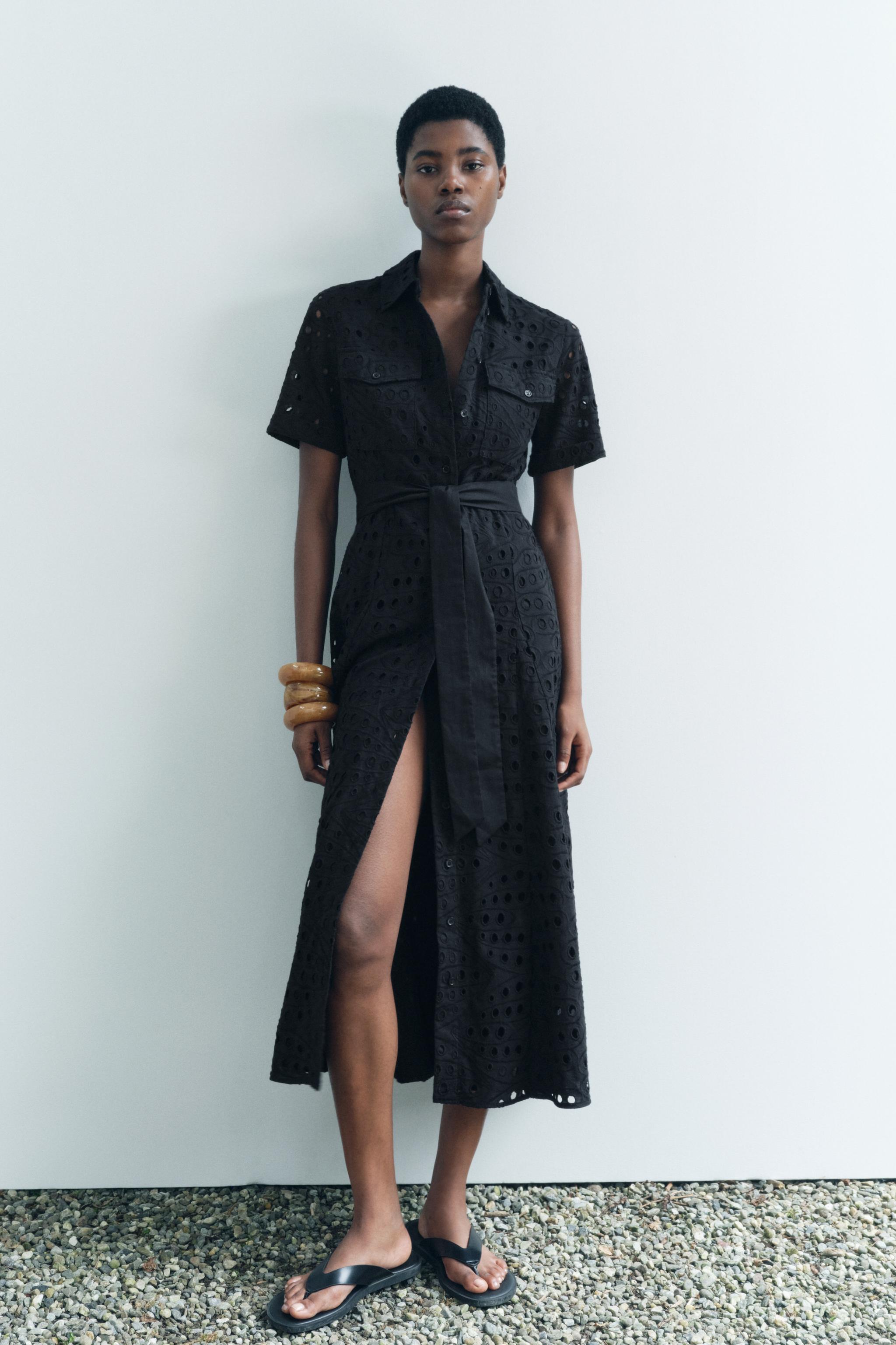 ZW COLLECTION EMBROIDERED SHIRT DRESS - Black | ZARA Spain