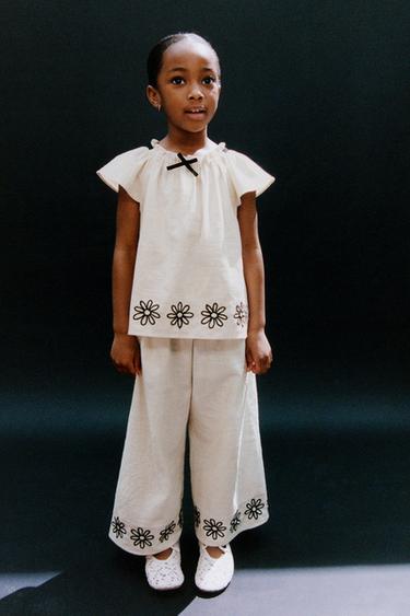 플라워 자수 블라우스 - Zara 라이트 베이지