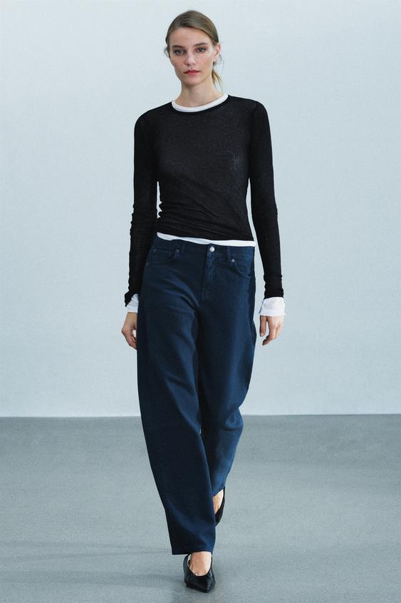 ZW COLLECTION CURVED STRAIGHT MID-WAIST JEANS - Navy blue by Zara - Image 0